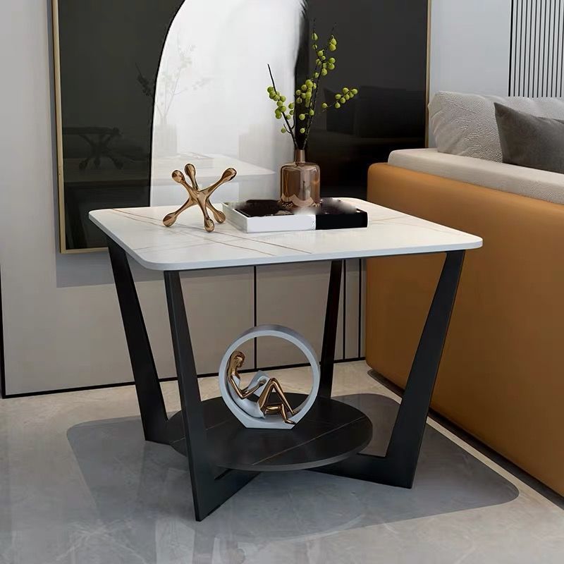 Moderne stijl metalen ijzeren zwarte basisplaat top met opbergrek ronde zijtafel