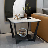 Moderne stijl metalen ijzeren zwarte basisplaat top met opbergrek ronde zijtafel