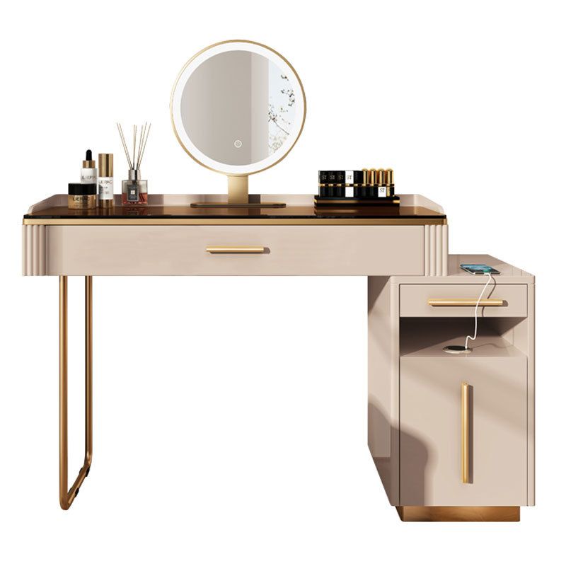 Glass  Make-up 15.74" Wide White Vanity Makeup Vanity Desk Table with 3 Drawers