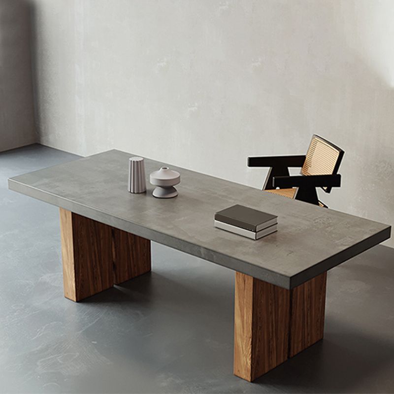 Rectangle Double Pedestal Dining Table Modern Wood Base Table for Kitchen Clearhalo 'Dining Tables & Seating' 'Dining Tables' 'dining_table' 'furn' 'furn_dining_table' 'Furniture' 'Kitchen & Dining Furniture' 1200x1200_3686d0ce-e0d1-4ee4-9d6c-fe0255db9dc4