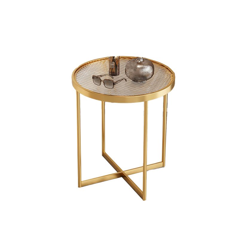 Modern Glass Side End Table Metal Cross Legs Round Corner Table