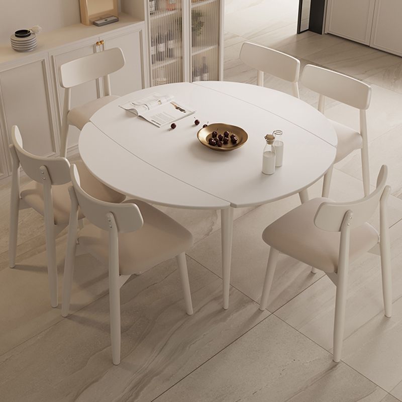 Modern Round Extendable Dining Table White Stone Tabletop with Double Drop Leaf Clearhalo 'Dining Tables & Seating' 'Dining Tables' 'dining_table' 'furn' 'furn_dining_table' 'Furniture' 'Kitchen & Dining Furniture' 1200x1200_36872513-1cef-4a33-88d3-d610dea0a0d3