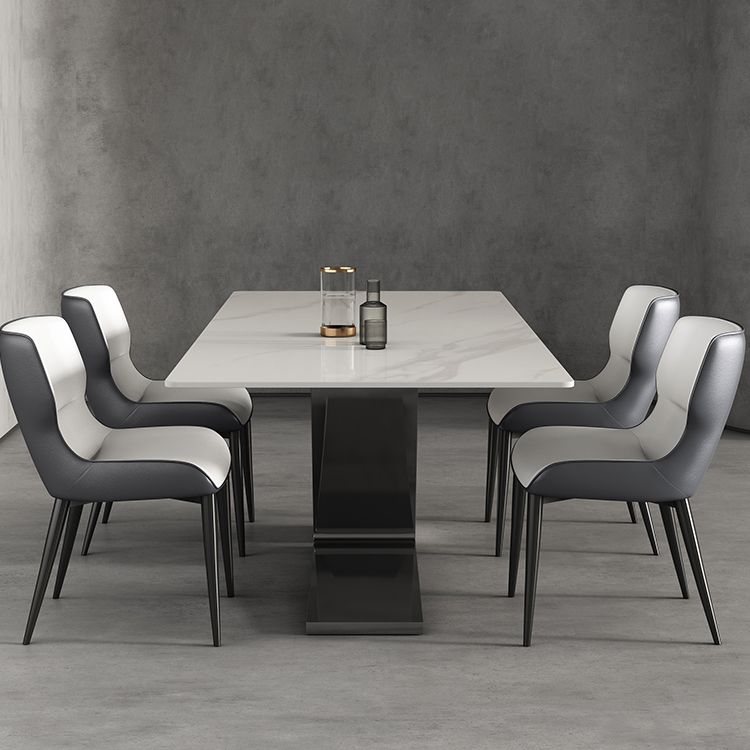 Modern Style Sintered Stone Dining Set with White Rectangle Shape Table and Double Pedestal Base Clearhalo 'Dining Room Sets' 'Dining Tables & Seating' 'dining_room_set' 'furn' 'furn_dining_room_set' 'Furniture' 'furniture_dining_room_set' 'Kitchen & Dining Furniture' 'kitchen&dining_furn' 'kitchen' 1200x1200_368cc727-8c2a-4cb8-acc4-700f4bd84606