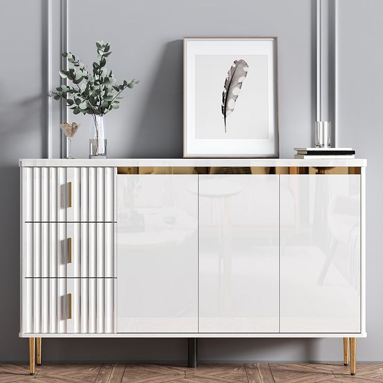 Glam Style Stone Sideboard Buffet Dining Room 34"H 3-Drawers Buffet Server in White Clearhalo 'buffet_sideboard' 'Buffets & Sideboards' 'furn' 'furn_buffet_sideboard' 'Furniture' 'Kitchen & Dining Furniture' 1200x1200_368d0441-3385-4201-b8d7-2b16bac70e00