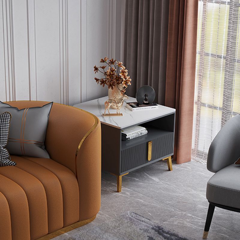 4 Legs Glam Side Table Stone Top Side Table with Shelf and Drawer Clearhalo 'Coffee & Accent Tables' 'End & Side Tables' 'end_side_tables' 'furn' 'furn_end_side_tables' 'Furniture' 'Living Room Furniture' 1200x1200_3691fe21-4d79-4379-bac1-3b9c2bd5a4e0