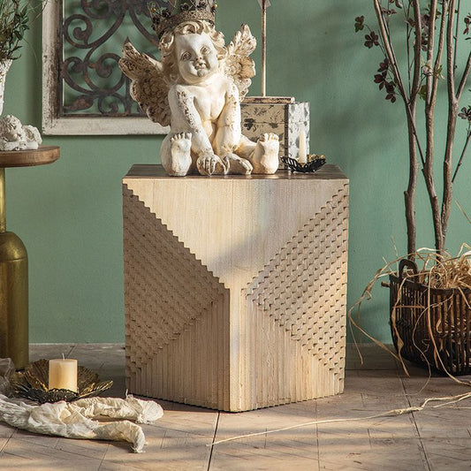 Tavolo laterale rustico in legno da 23,62 pollici Tavolino naturale in finitura in difficoltà