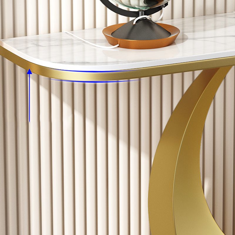 Glam 11,81 "W tavolo console in pietra tavolo di accento di mezza luna con 1 scaffale