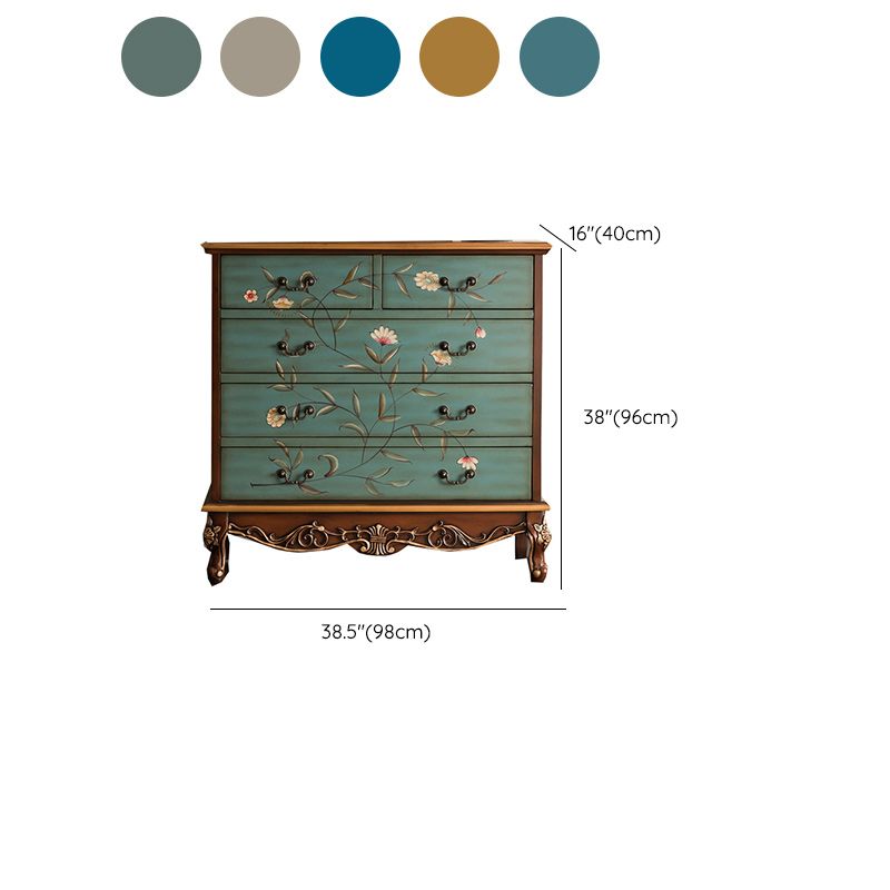 Cómoda cómoda de almacenamiento clásica de madera maciza con 5 cajones