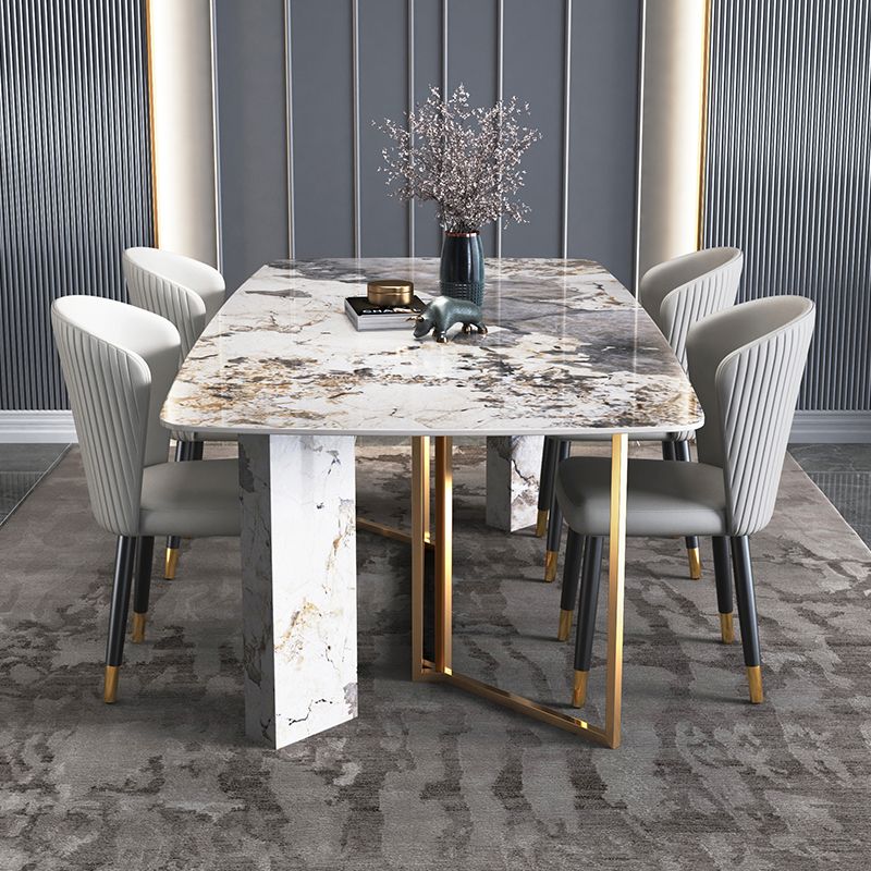 Minimalist Gray Sintered Stone Dining Table Rectangle Standard Dining Table with Sled Base Clearhalo ' dining_table' 'Dining Tables & Seating' 'Dining Tables' 'furn' 'furn_dining_table' 'Furniture' 'furniture_dining_table' 'Kitchen & Dining Furniture' 'kitchen&dining_furn' 'kitchen' 'kitchen_dining_table' 1200x1200_369a6d7a-2fe6-4ce9-9659-f9d4b5e7c657