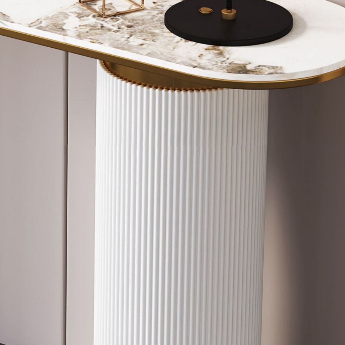 Mesa de consola de Stone Glam 31.5 pulgadas de altura Mesa de acento ovalado para el salón
