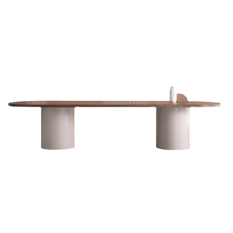 Modern Pine Wood Table for Restaurant Oval Dining Table with Double Pedestal Clearhalo 'Dining Tables & Seating' 'Dining Tables' 'dining_table' 'furn' 'furn_dining_table' 'Furniture' 'furniture_dining_table' 'Kitchen & Dining Furniture' 'kitchen' 'kitchen_dining_table' 1200x1200_369ee2cb-feac-47f8-b8ae-13df089a0fad