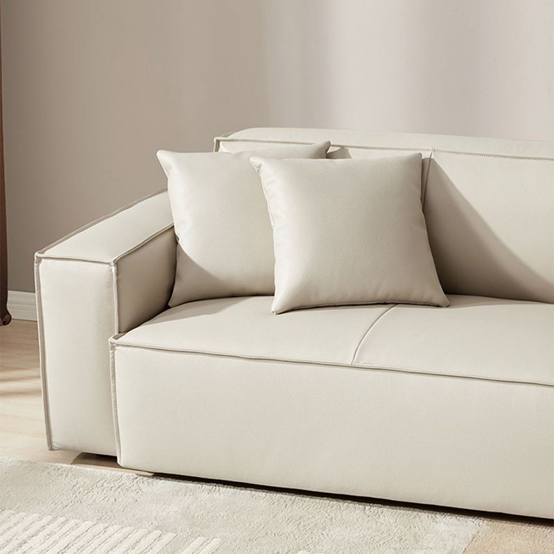 Solid Color Genuine Leather Bonus Room Square Arm 3-seater Sofa