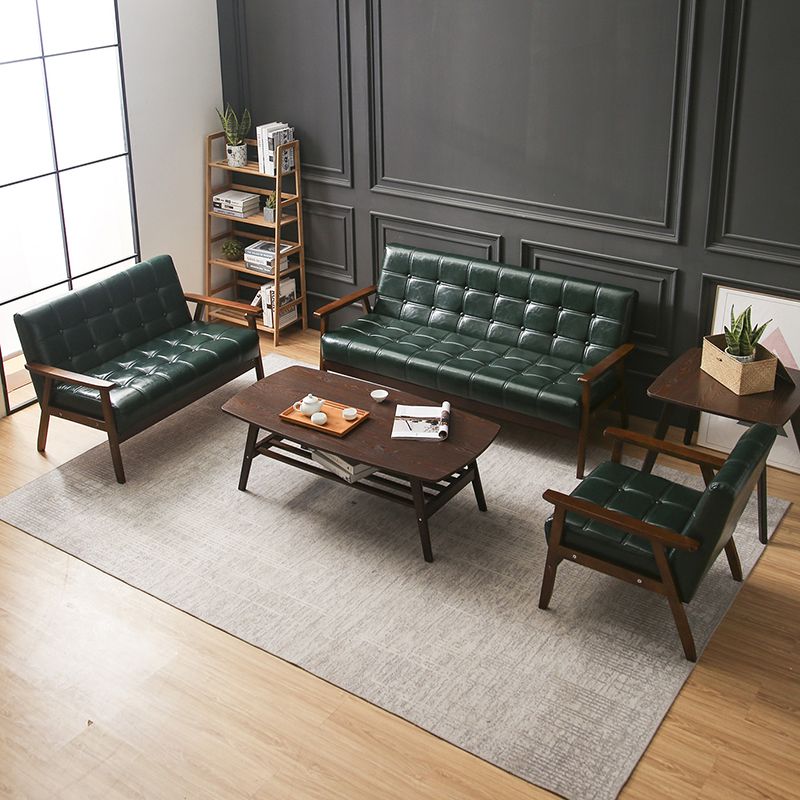 ブラウンモダンビスケットバック本革標準ソファ27.56 "高四角いアームソファ