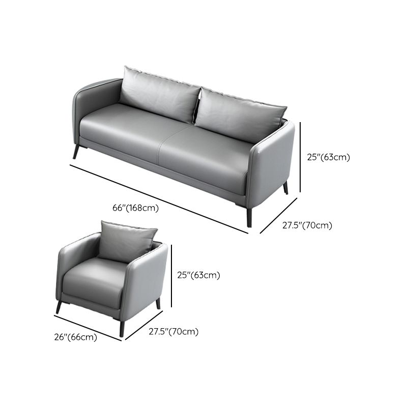 Sofá de almohada de cuero asiento de brazo cuadrado para sala de estar