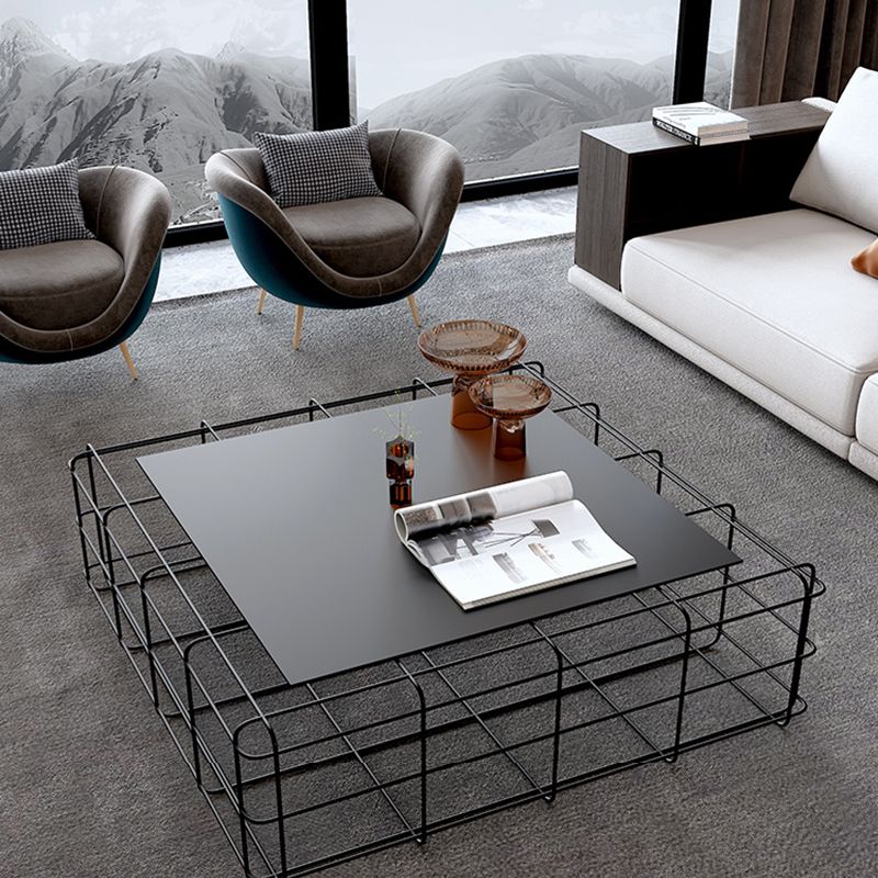 Frame Geometric Coffee Table Mid Century Black Finish Iron Cocktail Table