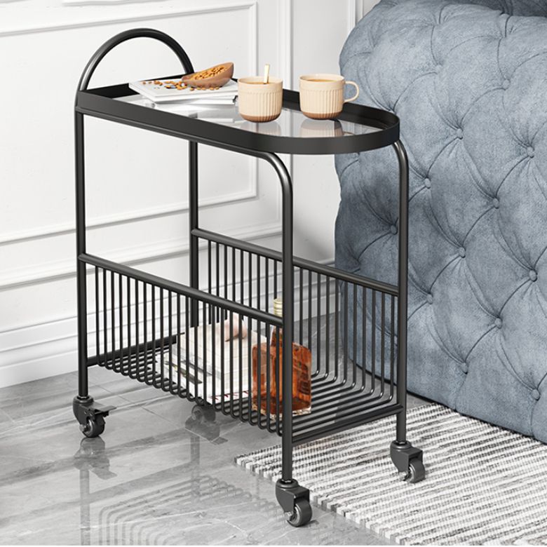 Modern Glass Top with Storage Double Tier Living Room Accent Side Table