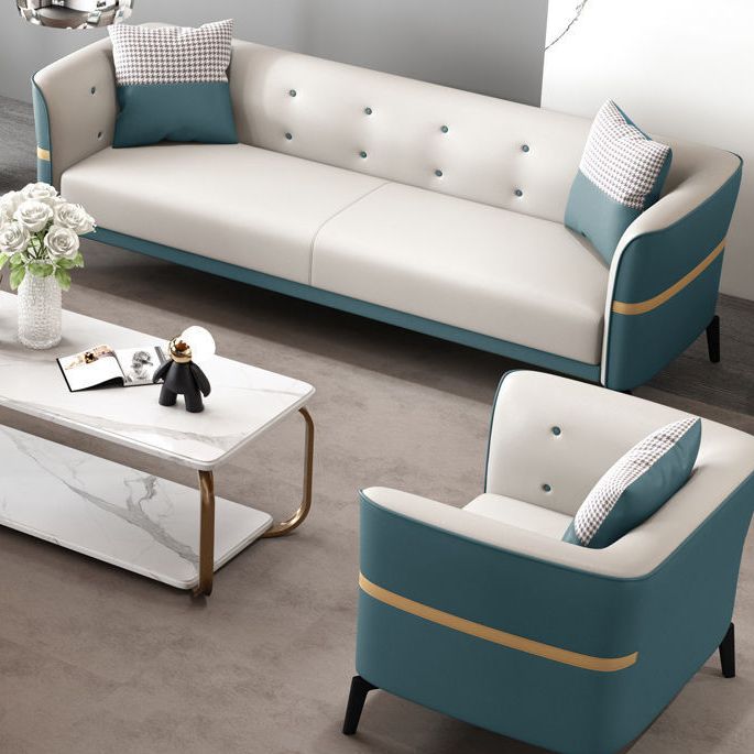 Faux Leather Sofa 27.55" D x 26.37" H Tuxedo  Arm Sofa for Living Room