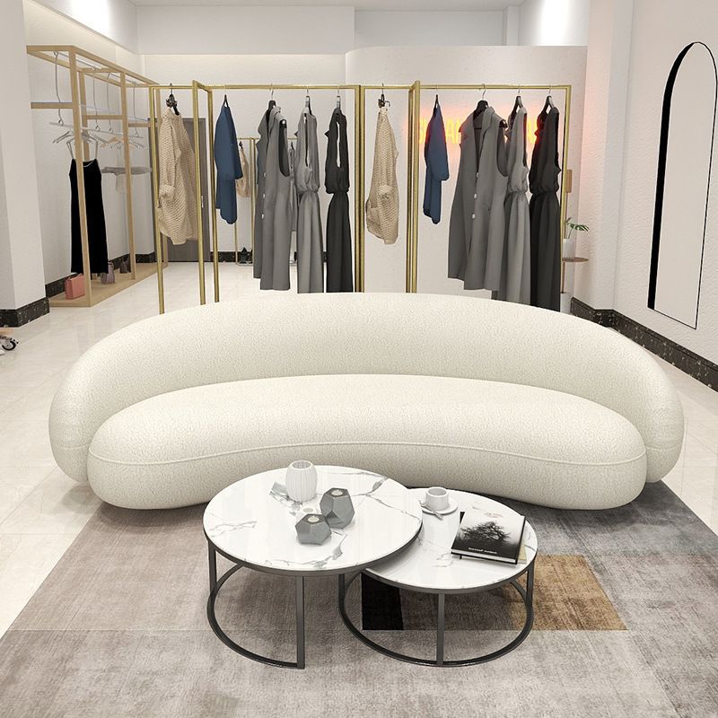 Contemporary Sloped Arm Curved Sofa White Tight Back Fabric Settee Clearhalo 'furn' 'furn_sofas' 'Furniture' 'Living Room Furniture' 'Sofa' 'sofas' 1200x1200_36b2b9ab-ddbb-4238-87ea-c3d59eb5afd5