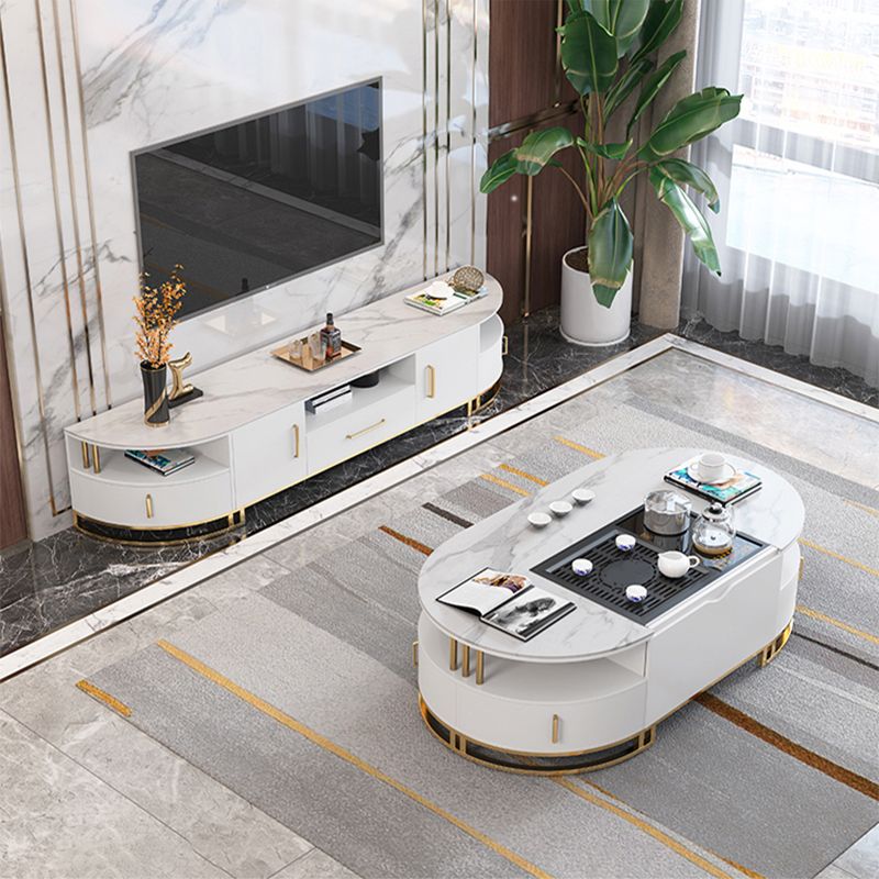 Stone Media Console Contemporary TV Stand Console for Living Room Clearhalo 'furn' 'furn_tv_stands_entertainment_centers' 'Furniture' 'Living Room Furniture' 'TV Stands & Entertainment Centers' 'TV Stands & Media Storage Furniture' 'tv_stands_entertainment_centers' 1200x1200_36b2f0d3-39e3-48dc-b8c9-5d7e2dfa6c5a