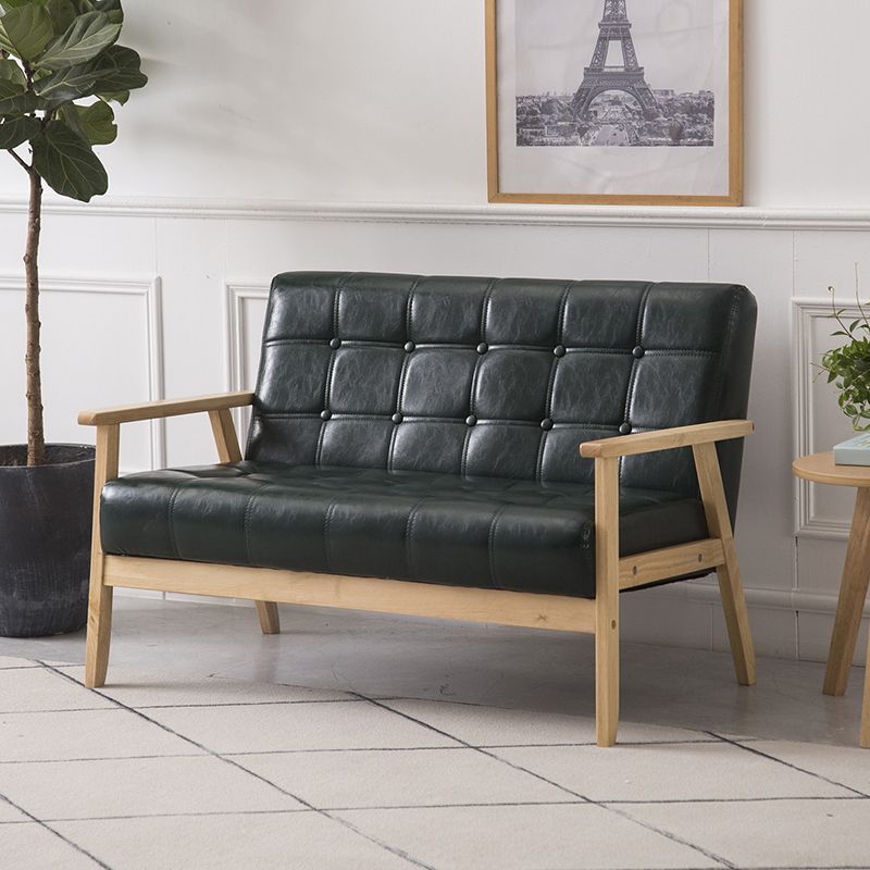 ブラウンモダンビスケットバック本革標準ソファ27.56 "高四角いアームソファ