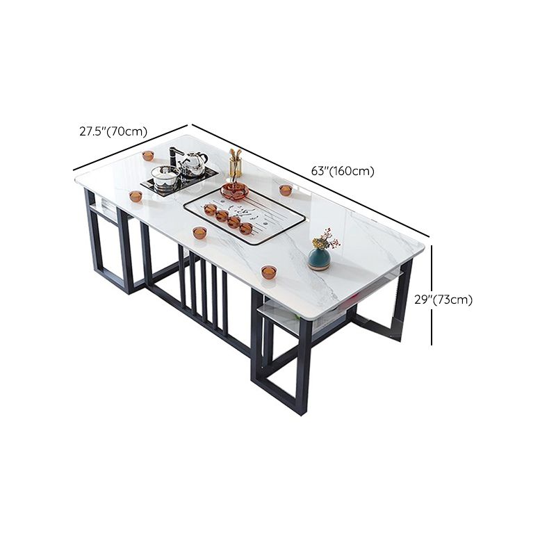 Leisteen en metalen tafel Moderne minimalistische rechthoekige eettafel met opbergruimte