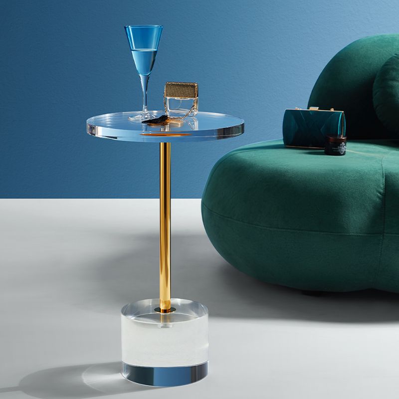 Clear Acrylic Round Side Table Set Glam Steel Pedestal End Table