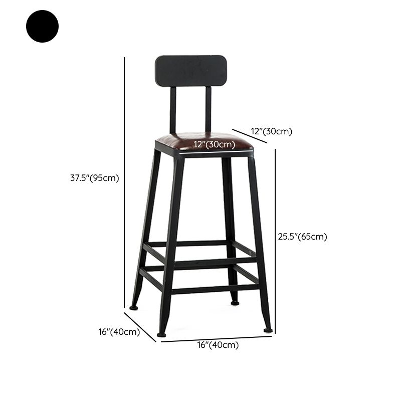 Industrial Armless Counter Stool Iron Bar Stool with Leather Cushion and Footrest