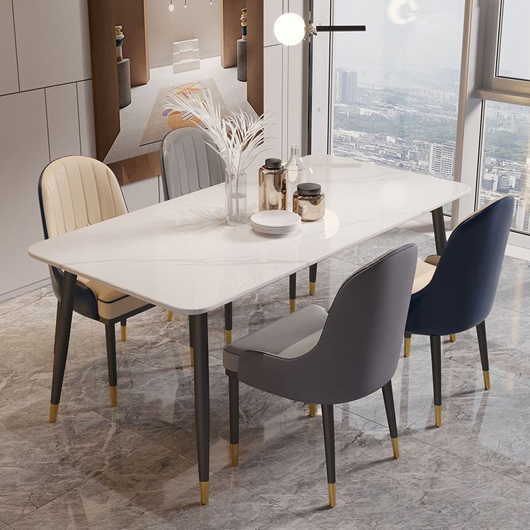 Modern 4 Legs Dining Table Stone and Steel Rectangle Counter Dining Table Clearhalo 'Dining Tables & Seating' 'Dining Tables' 'dining_table' 'furn' 'furn_dining_table' 'Furniture' 'furniture_dining_table' 'Kitchen & Dining Furniture' 1200x1200_36bc4e68-f4ef-4624-b5b1-20c9160019de