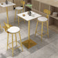 Mesa de pub de mármol sintético, mesa de bar de cócteles en blanco glamuroso con pedestal de metal