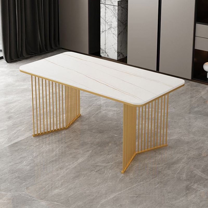Rectangle Stone Dining table Gold Frame Traditional Luxury Double Pedestal Table Clearhalo 'Dining Tables & Seating' 'Dining Tables' 'dining_table' 'furn' 'furn_dining_table' 'Furniture' 'furniture_dining_table' 'Kitchen & Dining Furniture' 'kitchen' 'kitchen_dining_table' 1200x1200_36c1ede4-5ed9-4cea-b153-07bd754820d9