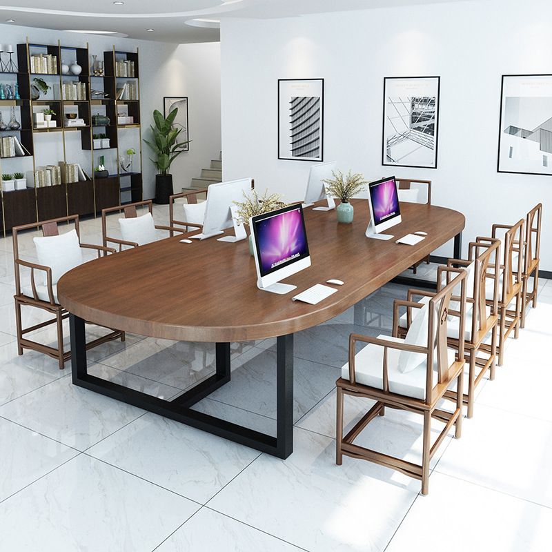 Industrial Oval Solid Wood Desk Brown Office Writing Desk Explain Chair Clearhalo 'furn' 'furn_office_desk' 'Furniture' 'Office Desks' 'Office Furniture' 'office_desk' 1200x1200_36c291e8-a514-44e7-9622-ade68a98e04d