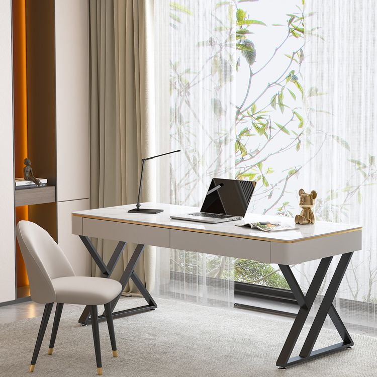 2-laden schrijfde bureau witte moderne stenen en metalen kantoor bureau