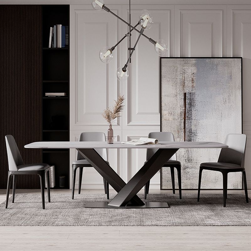 Modern Stone Top White Rectangular Dining Table with Black X-Base Clearhalo 'Dining Tables & Seating' 'Dining Tables' 'dining_table' 'furn' 'furn_dining_table' 'Furniture' 'Kitchen & Dining Furniture' 1200x1200_36ce9abe-dafe-4f7d-b8f1-13bafa0b1a70