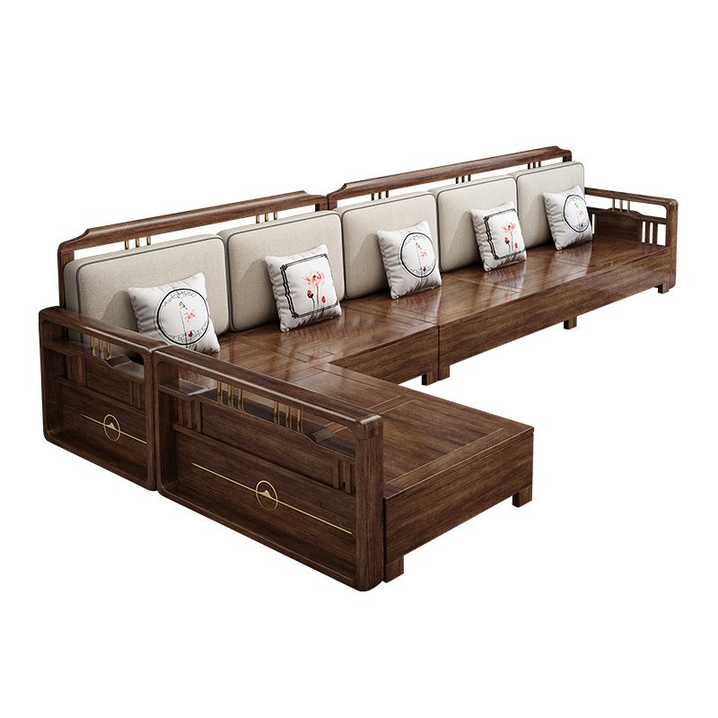 Contemporary Sectional Sofa Walnut Wood Sectional with Pillows