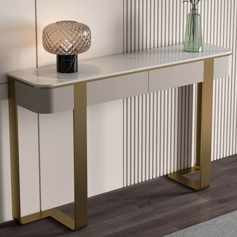 Tavolo da console a mezzaluna moderna Tabella di divano console in oro/grigio