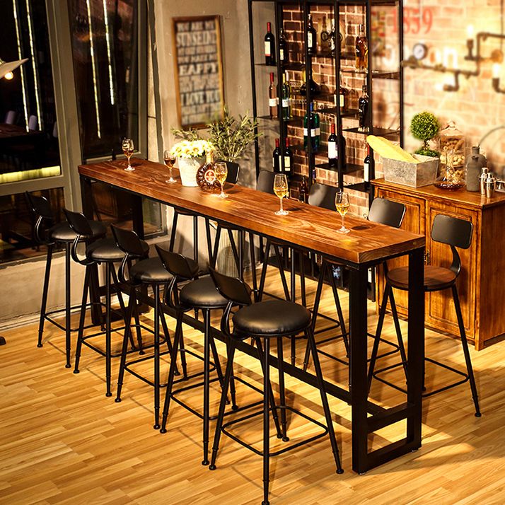 Dark Brown Modern Style Bar Table Solid Wood and Iron Coffee Shop Bar Table Clearhalo 'Bar Furniture' 'Bar Tables' 'bar_tables' 'furn' 'furn_bar_tables' 'Furniture' 'furniture_bar_tables' 'Kitchen & Dining Furniture' 1200x1200_36d8539a-de63-43aa-8ebb-6049c40ad46f
