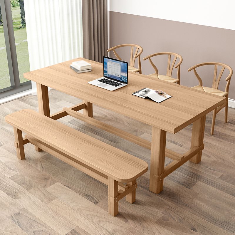 Modern Ash Wood Table for Restaurant Rectangle Dining Table with Trestle Base Clearhalo 'Dining Tables & Seating' 'Dining Tables' 'dining_table' 'furn' 'furn_dining_table' 'Furniture' 'furniture_dining_table' 'Kitchen & Dining Furniture' 'kitchen' 'kitchen_dining_table' 1200x1200_36d9ac5d-1567-44ff-882b-8117941e0d0e