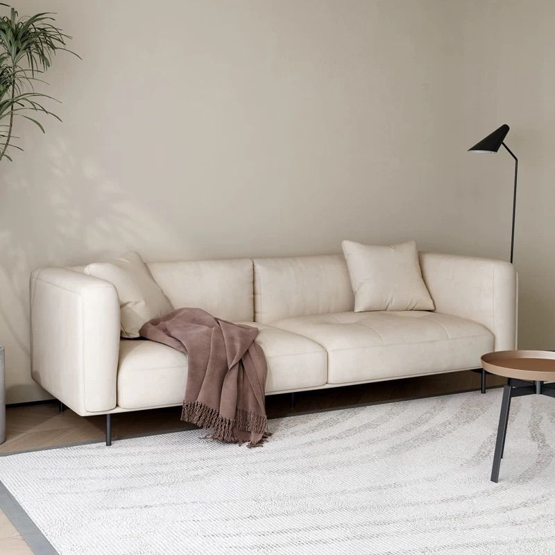 Modern Style Solid Wood Base Namib & Velvet White Rectangular Sofa Clearhalo 'furn' 'furn_sofas' 'Furniture' 'furniture_sofas' 'kitchen' 'kitchen_sofas' 'Living Room Furniture' 'Sofa' 'sofas' 1200x1200_36dc30f5-6a91-415a-98cd-b01d4d1dee25