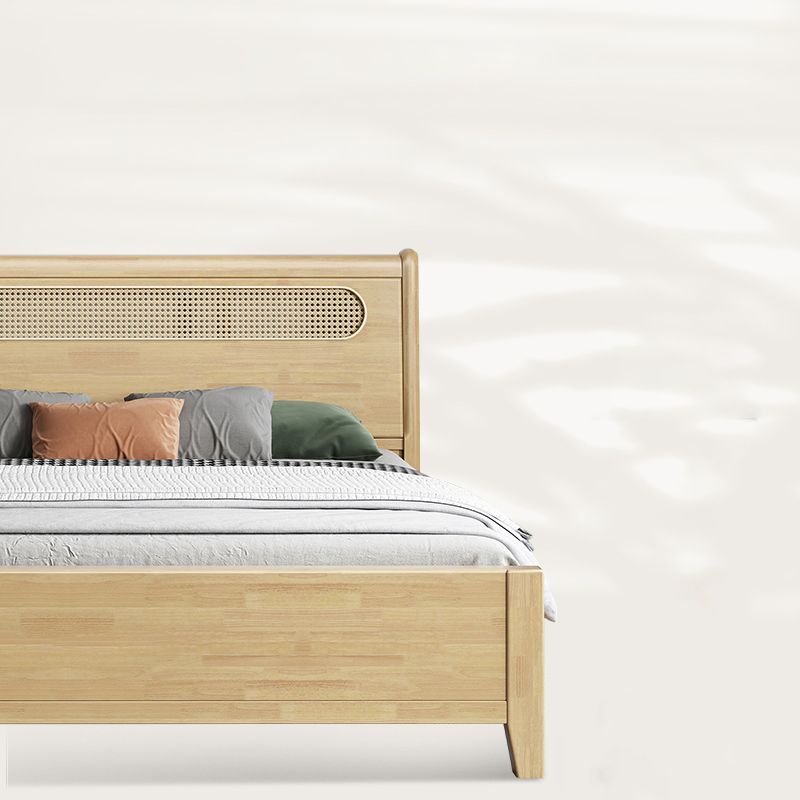 Pannello beige rettangolare Legno di gomma e telaio del letto rattan con testiera