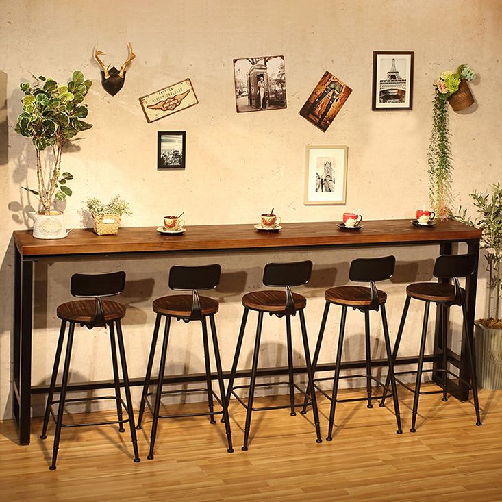 Dark Brown Modern Style Bar Table Solid Wood and Iron Coffee Shop Bar Table Clearhalo 'Bar Furniture' 'Bar Tables' 'bar_tables' 'furn' 'furn_bar_tables' 'Furniture' 'furniture_bar_tables' 'Kitchen & Dining Furniture' 1200x1200_36ded156-a3a5-41d7-8920-0452833a0cb0