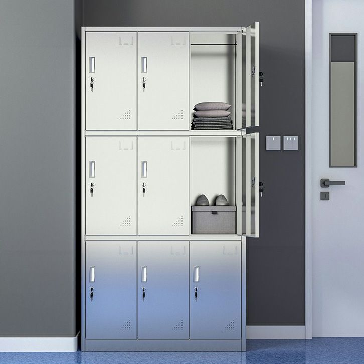 Silver Storage Cabinet with Hinged Doors Contemporary Steel Indoor Cabinet Clearhalo 'Armoires & Wardrobes' 'armoires_wardrobes' 'Bedroom Furniture' 'furn' 'furn_armoires_wardrobes' 'Furniture' 1200x1200_36e0c5bc-49d6-4383-8cdc-170d44fd1b61