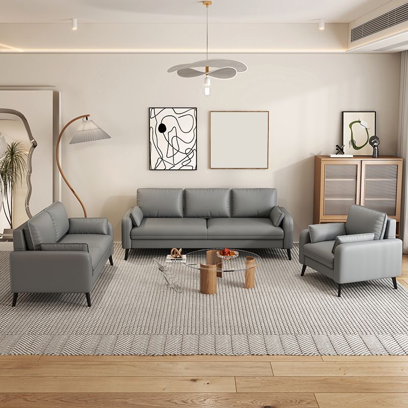 Scandinavian 25.59" Wide Faux Leather 3 Seater Square Arm Sofa