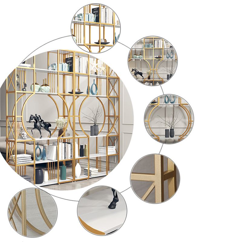 Engineered Wood and Metal Bookshelf Gold Glam Bookcase Open Shelf