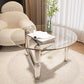 Table basse ronde en verre et acier, 3 pieds, 1 table basse simple