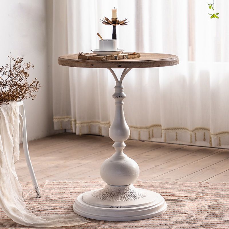 木製の丸いトップサイドテーブル苦しんでいる鉄の台座エンドテーブル