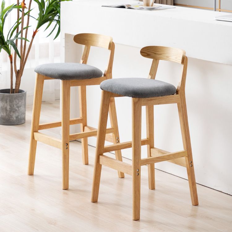 Scandinavian Rubberwood Upholstered Bar Stools Matte Finish Footrest Stool Clearhalo 'Bar Furniture' 'Bar Stools' 'bar_stools' 'Furniture' 'furniture_bar_stools' 'Kitchen & Dining Furniture' 1200x1200_36ea7db5-d616-4f17-98fc-0cc5d9d2c334