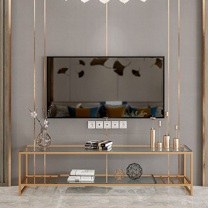 17.72 "H TV Style Glam Style Open Rangement Console TV avec 2 étagères pour le salon