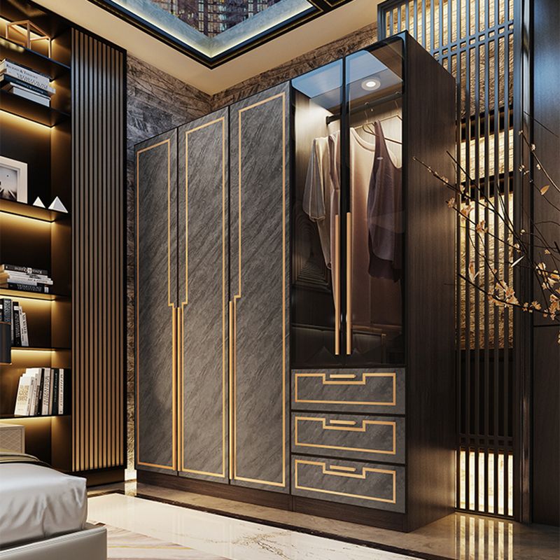 Grey Glass Door Armoire with Garment Rod Modern Storage Cabinet for Bedroom Clearhalo 'Armoires & Wardrobes' 'armoires_wardrobes' 'Bedroom Furniture' 'furn' 'furn_armoires_wardrobes' 'Furniture' 1200x1200_36edfc56-8167-4870-9420-a9ff444dcdb5