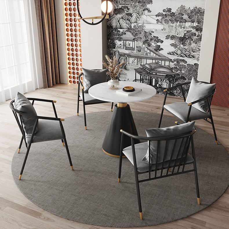 Mesa de piedra sinterizada de metal moderna redonda de piedra sinterizada con base de pedestal negro