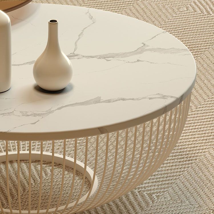 Modern Round Drum Coffee Table Metal Cocktail Table in White Clearhalo 'Coffee & Accent Tables' 'Coffee Tables' 'coffee_tables' 'furn' 'furn_coffee_tables' 'Furniture' 'Living Room Furniture' 1200x1200_36f38902-f20d-4b61-9568-04ce8cfcc875